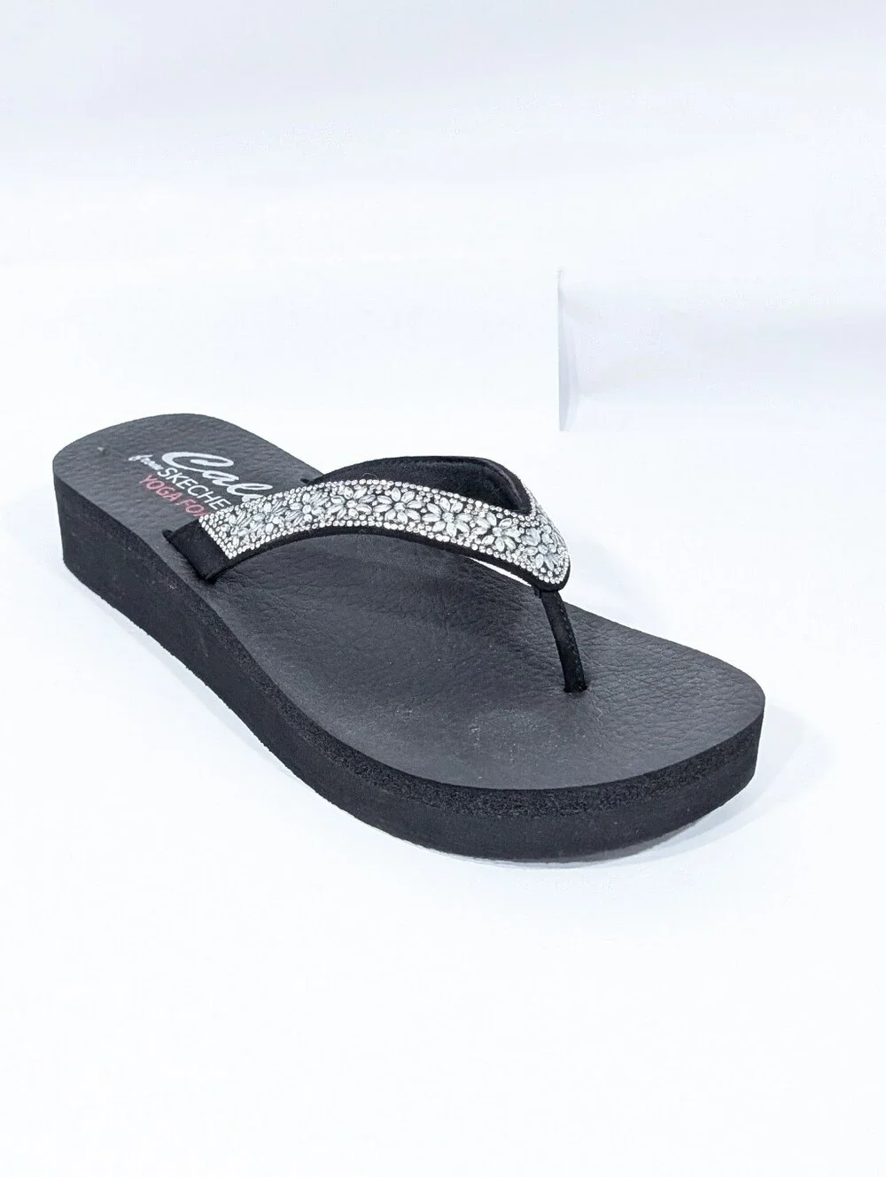 Skechers Flip Flops sz 11 Women Rhinestone Sandals Wedge Heel Cali Vinyasa